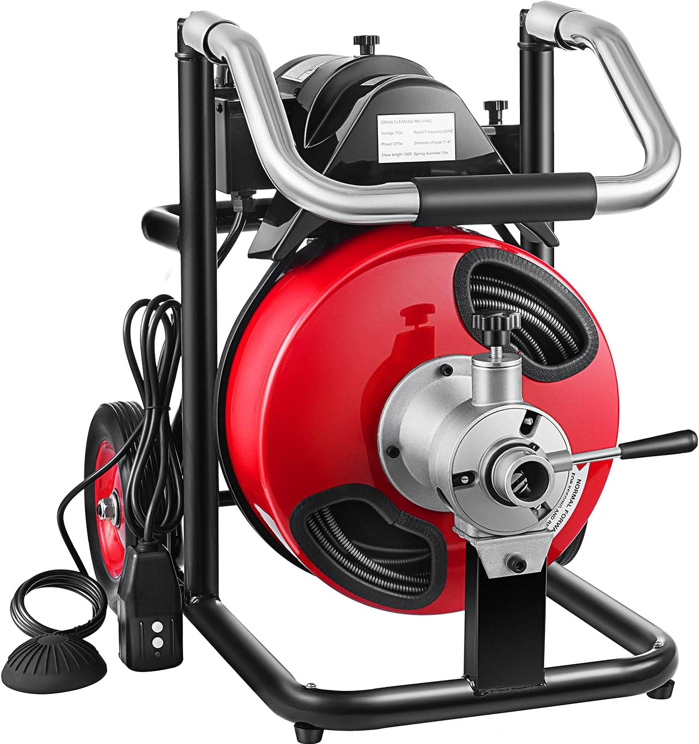 Drain Cleaning Machine 100Ft 3/8Inch Cable 370W Portable Electric Sewer Snake Drain Auger Cleaner with 8 Cutter Foot Switch K1603