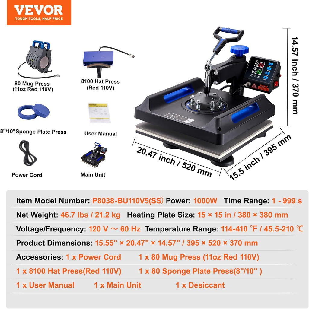 15x15inches 5 in 1 Swing Away Digital Control Heat Press M97953