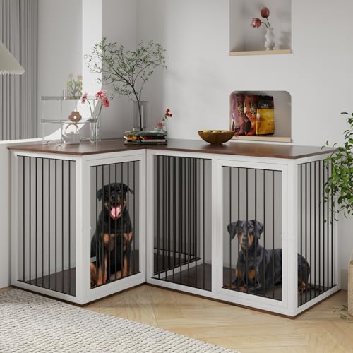79.1" Large Double Dog Crate with Dividers and Double Doors (Black Gray) M604