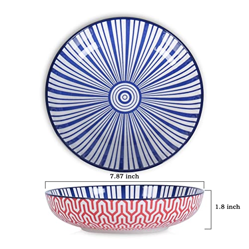 Porcelain 26 Ounce Pasta Bowls Set of 6, Vintage Blue R9239