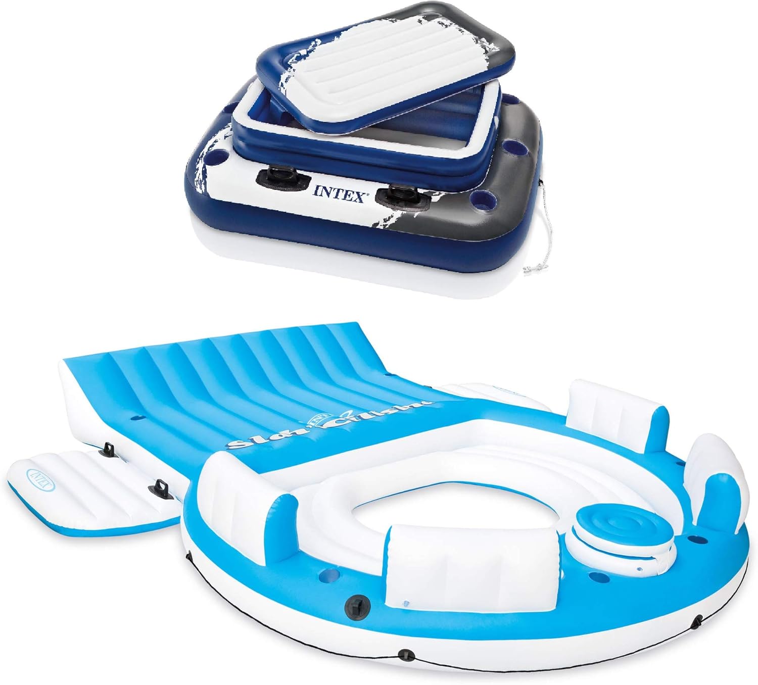 Blue 4 Person Vinyl Pool Raft Lounger with Cup Holders R338