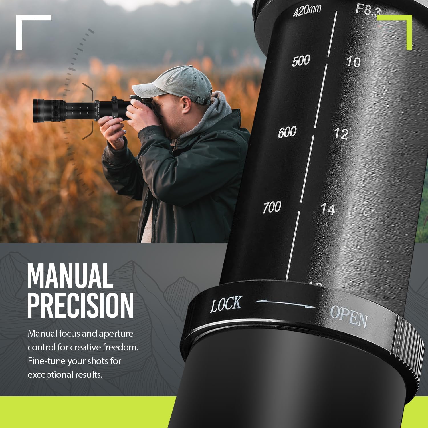 High-Power 420-1600mm f/8.3 Manual Telephoto Zoom Lens D465