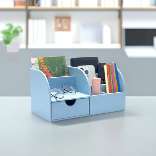 Black Leather Desk Organizer Pen Holder Storage Box P542