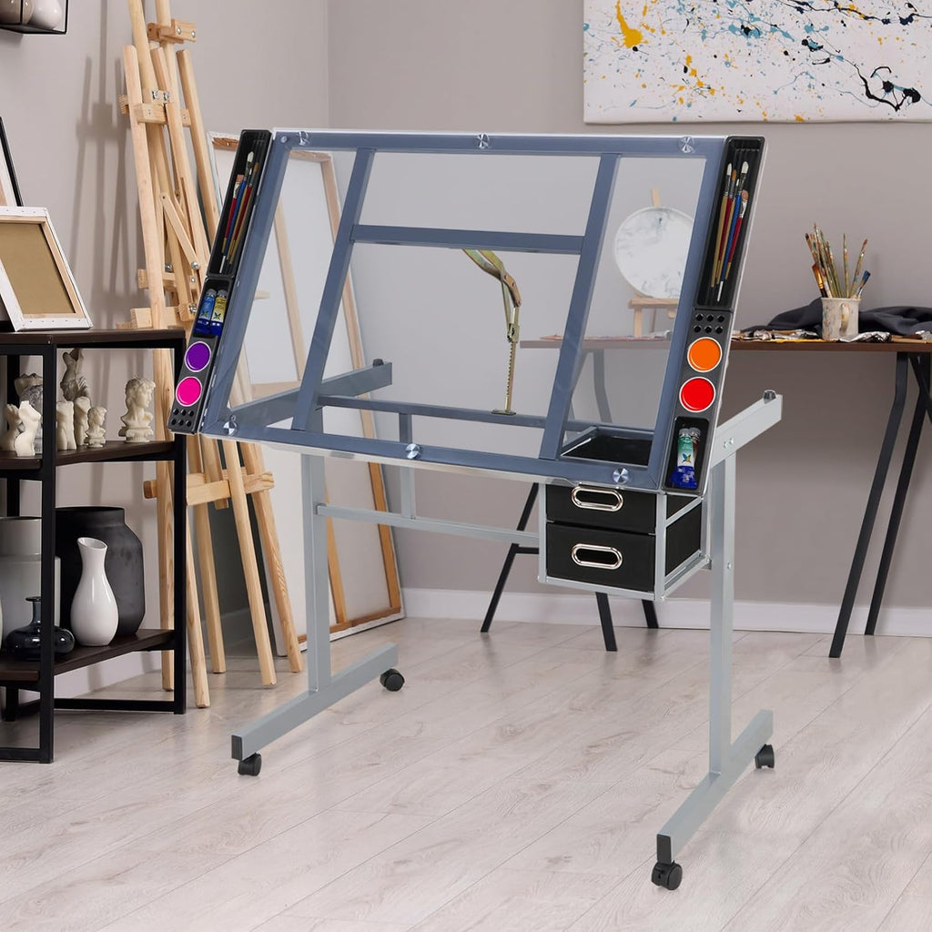 Height Adjustable Drafting Table with Storage Drawers and Wheels G800