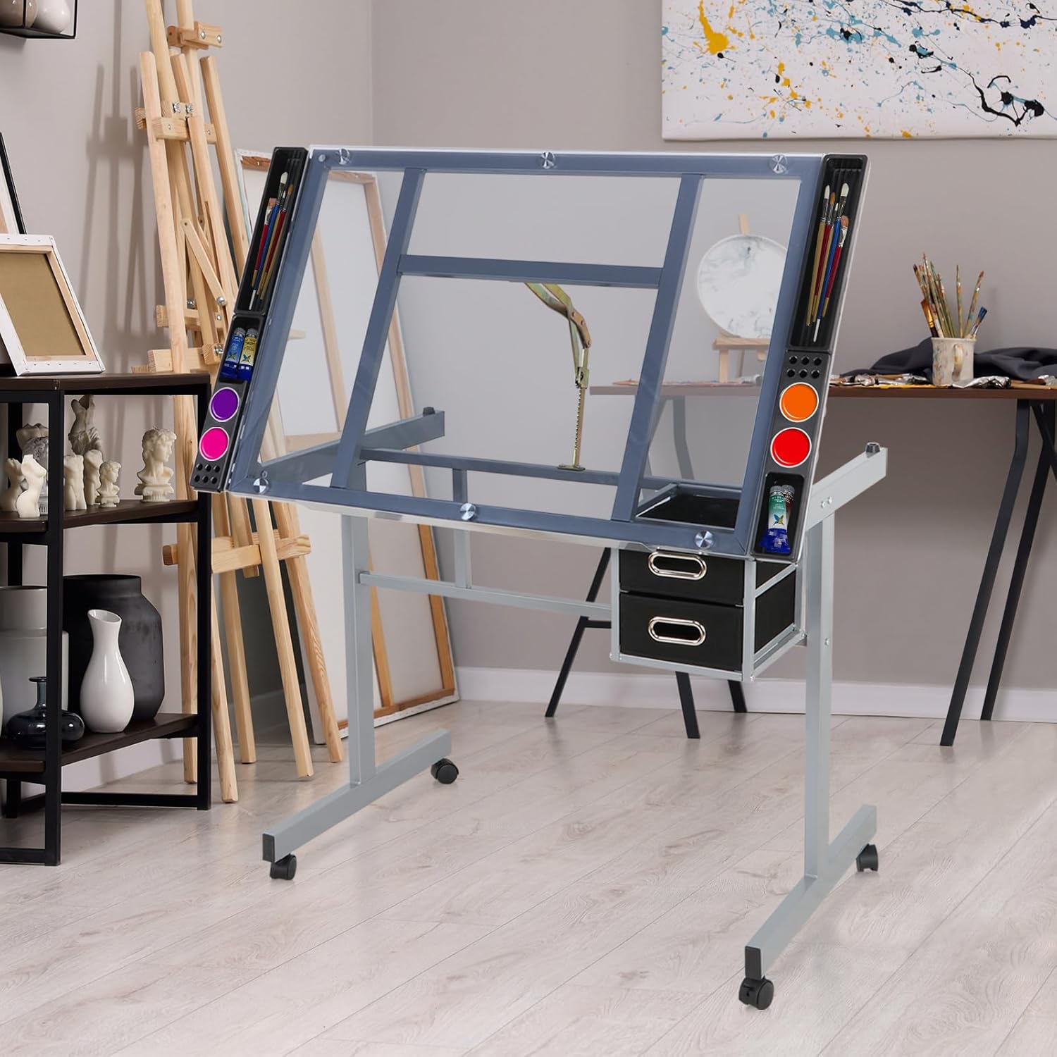 Height Adjustable Drafting Table with Storage Drawers and Wheels G800
