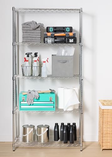 5-Shelf Adjustable Heavy Duty Steel Wire Rack Storage Shelving, Chrome C188