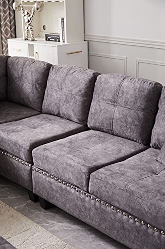 Oversized Upholstered U-Shape Chaise Lounge Modular Sectional Sofa Couch Light Grey V49612