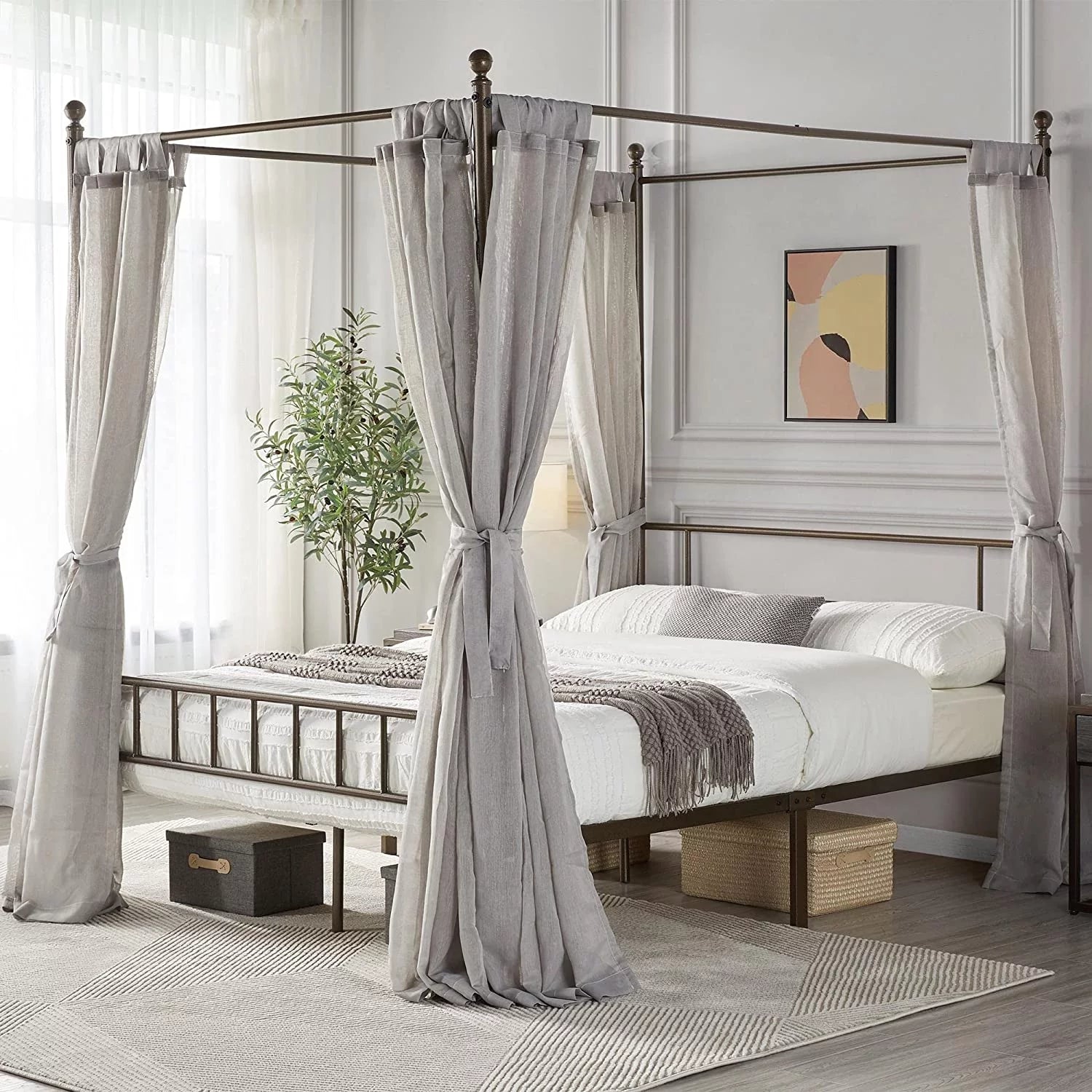 Queen Bronze Metal Canopy Bed Frame N6367