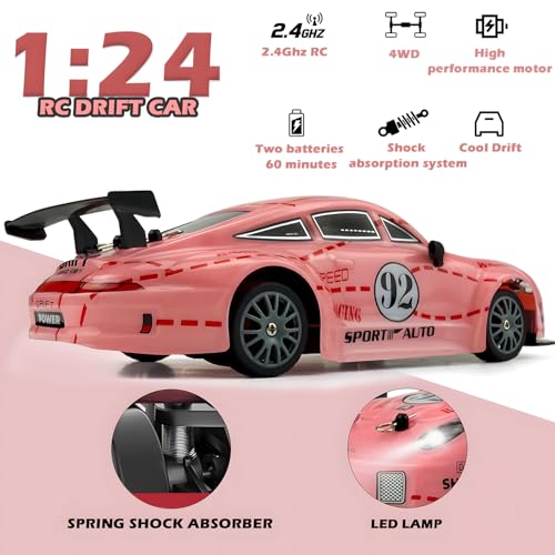 1:24 Scale 4WD RC Drift Car with LED Lights and Drifting Tires P52876