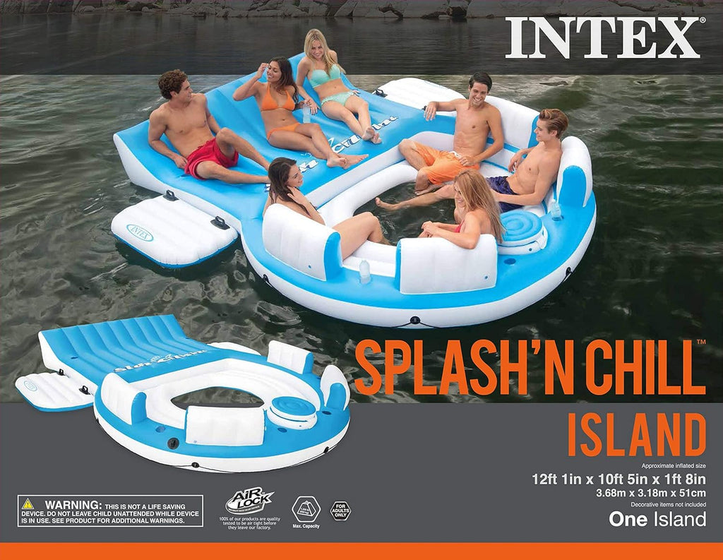 Blue 4 Person Vinyl Pool Raft Lounger with Cup Holders R338