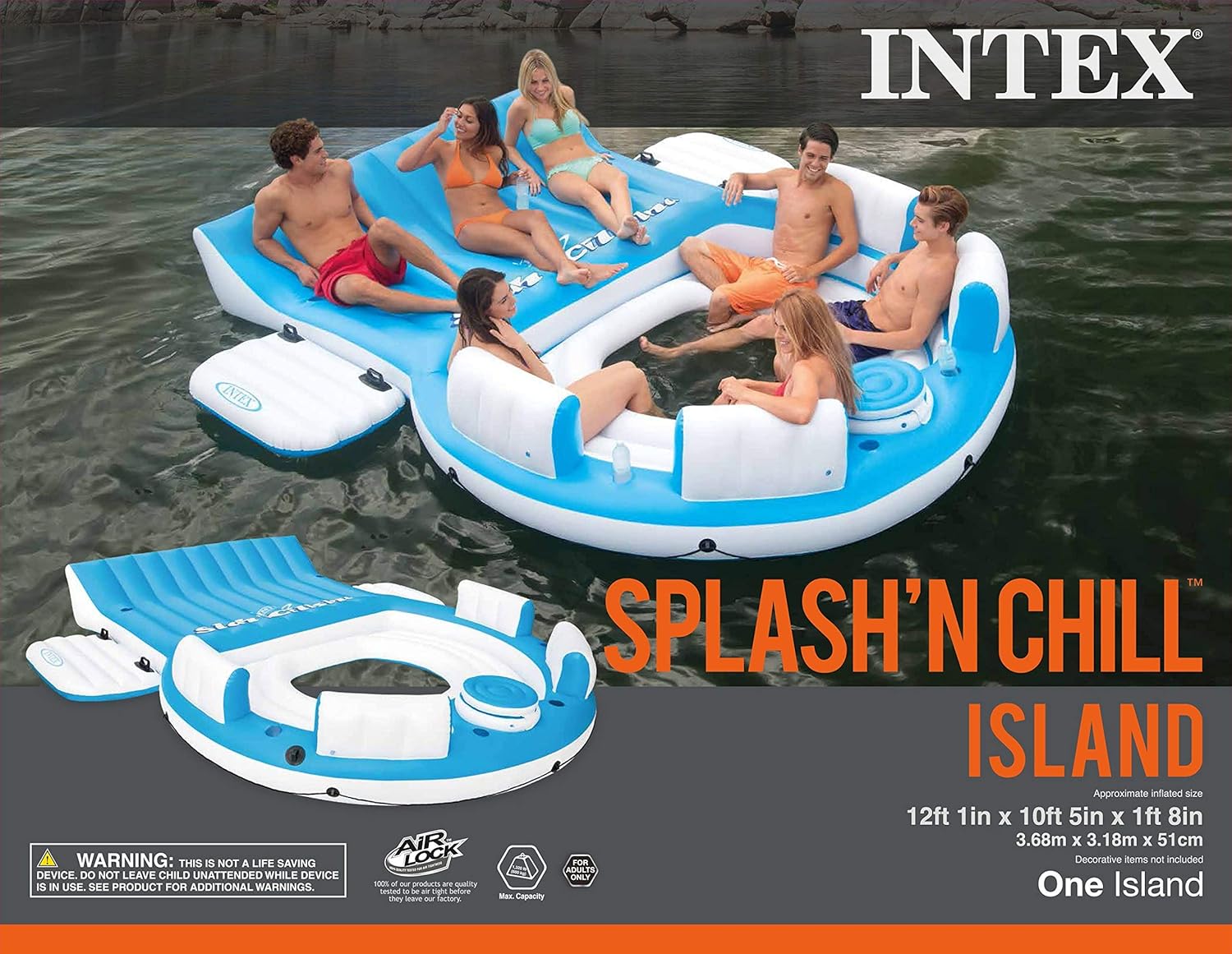 Blue 4 Person Vinyl Pool Raft Lounger with Cup Holders R338