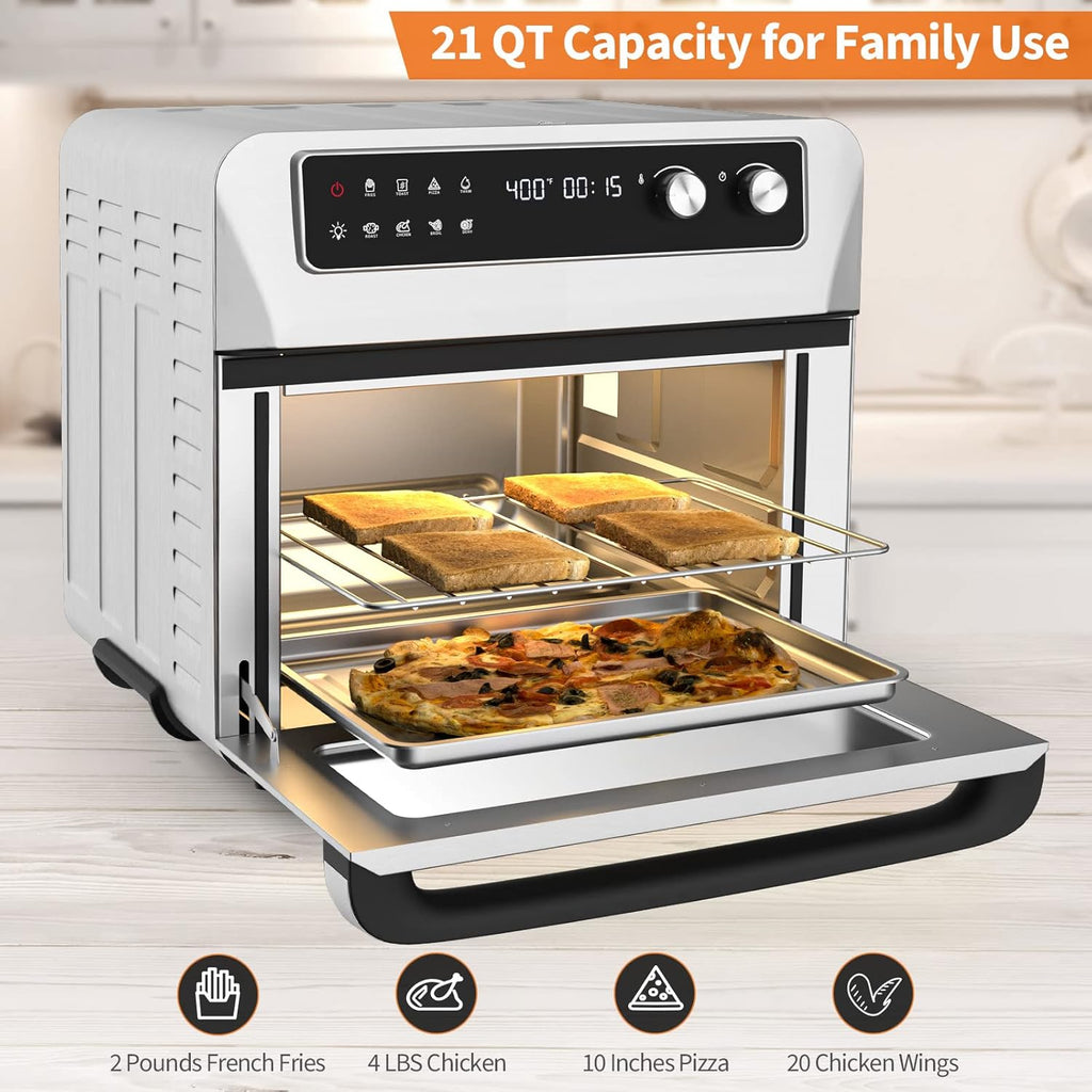 21 QT Air Fryer Toaster Oven Combo with 8 Preset Functions, Silver A1789