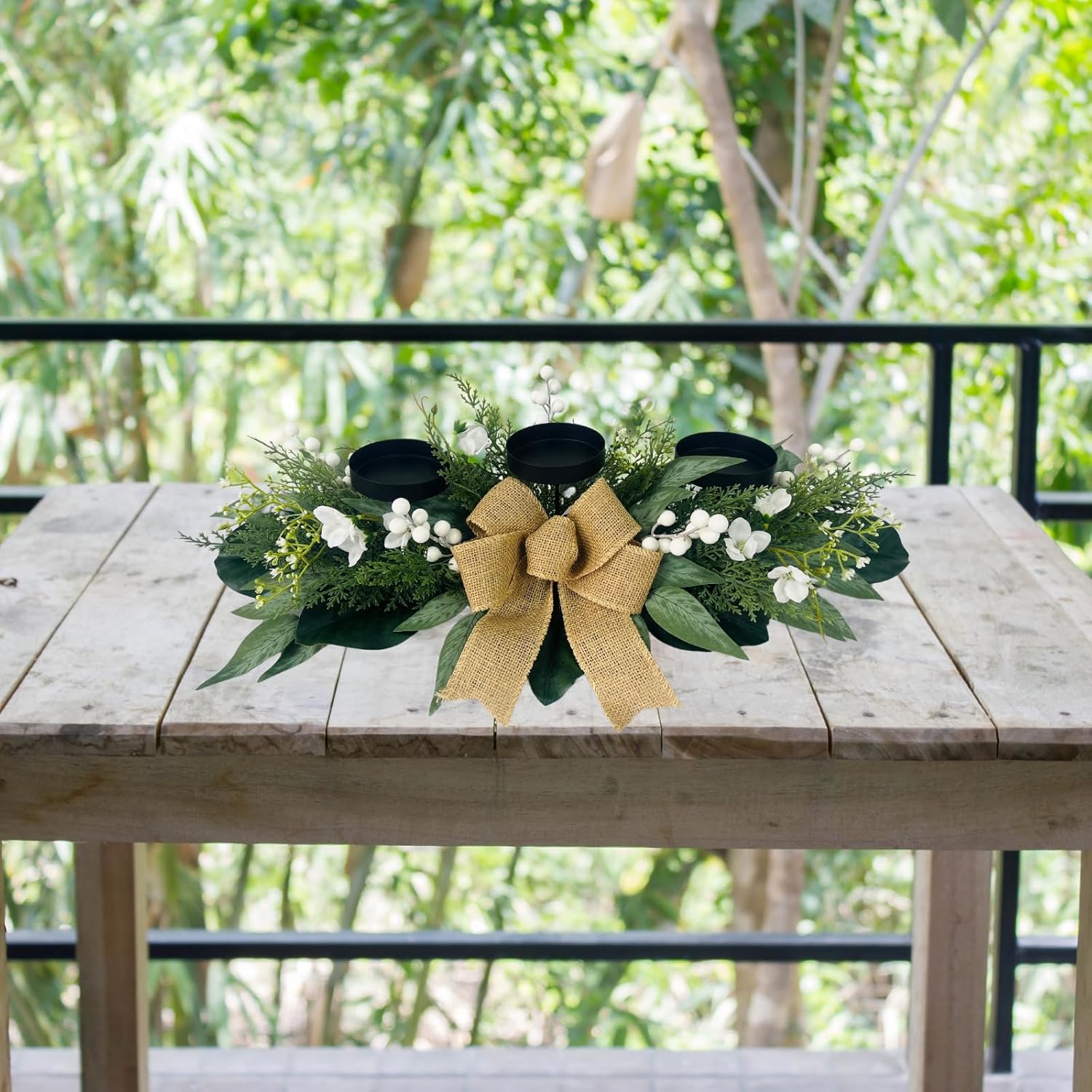 3 Wick Candle Holder with Artificial Flower C735922
