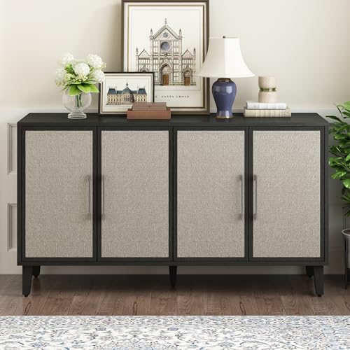 Beige 59.8" Wooden Sideboard Console Table with 4 Doors and Adjustable Shelves L473942