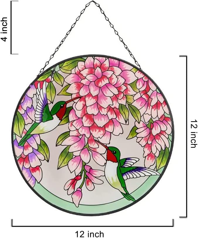 Round Hummingbird Stained Glass Window Suncatcher K337