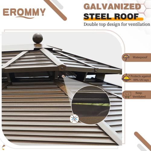 14'x20' Hardtop Gazebo Double Roof Galvanized Steel Canopy Aluminum Frame with Netting and Curtains W42973