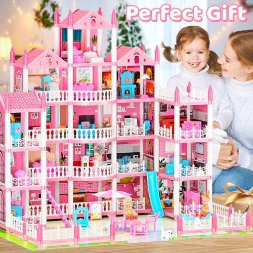 5-Story Doll House with 19 Rooms, Lights, Dolls, and Furniture A1979