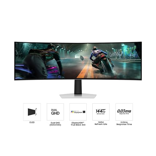 49" Dual QHD QD-OLED Curved Gaming Monitor, 144Hz, 0.03ms Y445