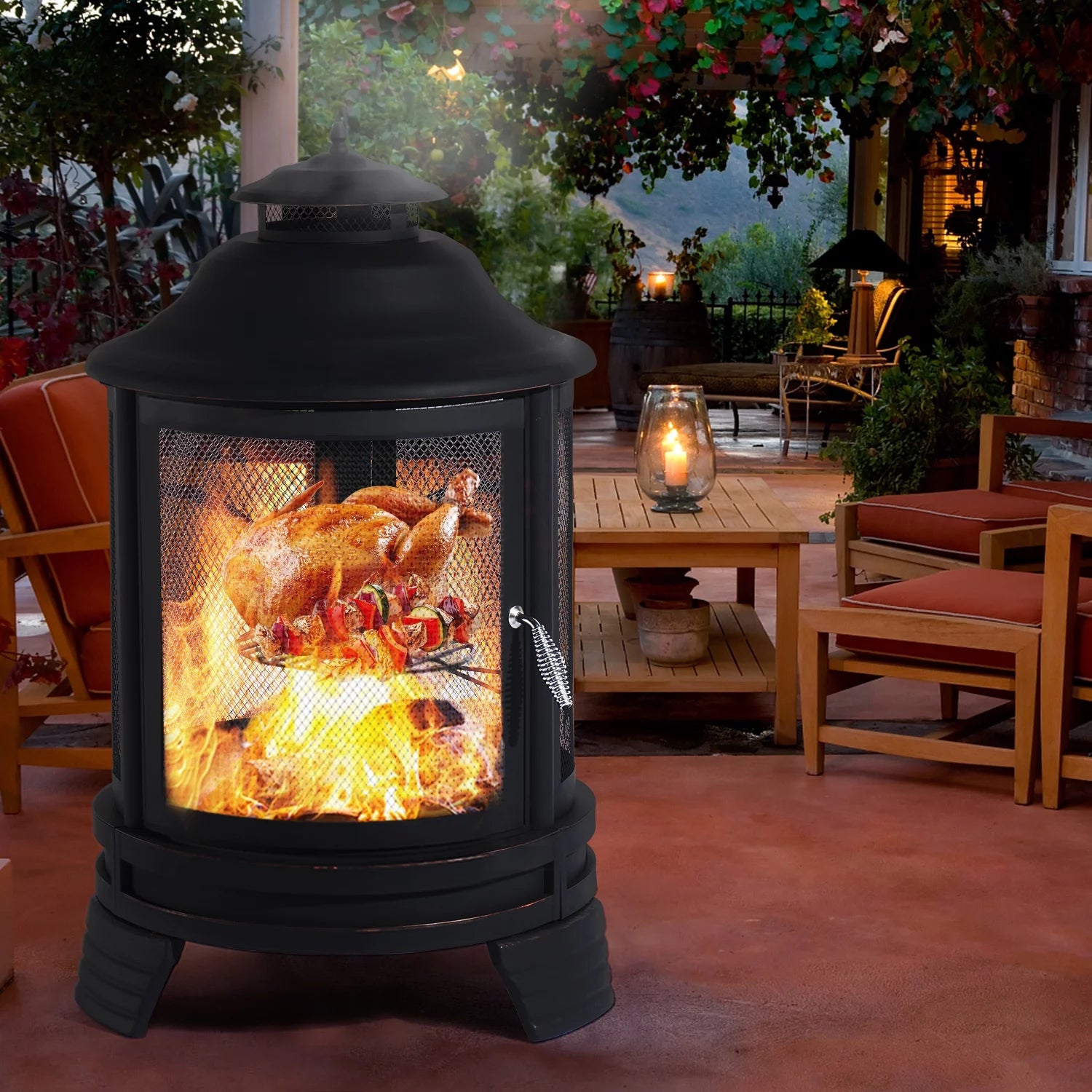 Black Pagoda 2 in 1 Fire Pit with Removable Grill L234