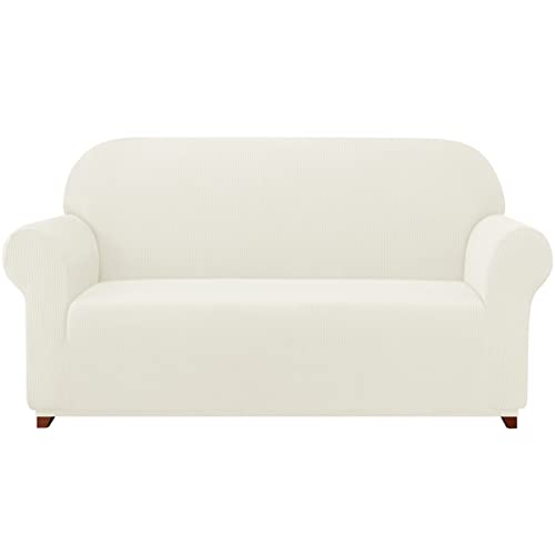 Ivory Stretch Couch Cover Set 1 Piece Sofa Slipcover with Cushion Cover for 2 Cushion Loveseat C216