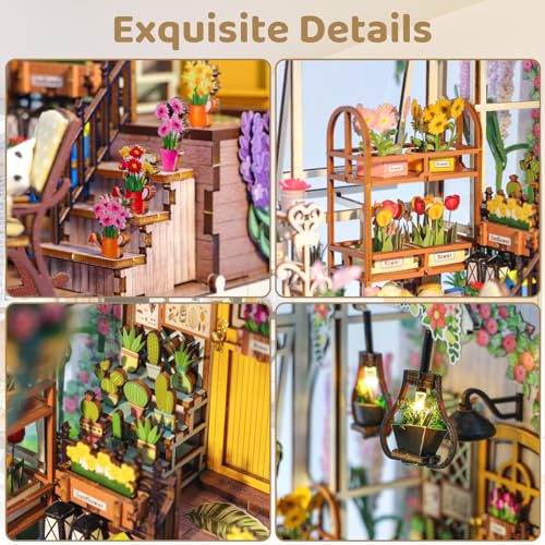 Miniature House Kit Wooden 3D Puzzle Dollhouse Booknook Bookshelf Insert Decor with LED D96892