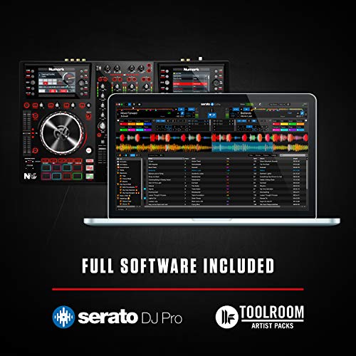 Four Deck DJ Controller with Dual High Resolution Displays, 16 Performance Pads and 5-Inch Metal Platters T2890