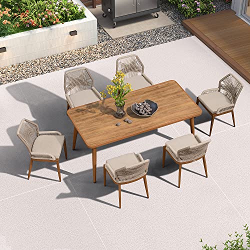 9 Pieces Patio Dining Set with Metal Rectangular Table and Wicker Rattan Chairs B889