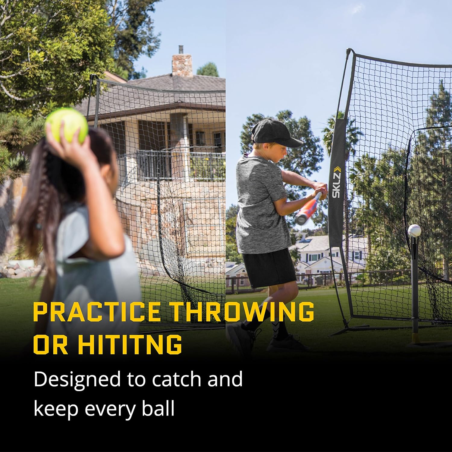 Portable Baseball and Softball Hitting Net, Black, 7 x 7 feet X308