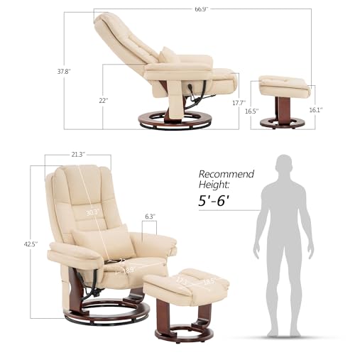 Cream White Faux Leather Recliner Chair with Ottoman W816036