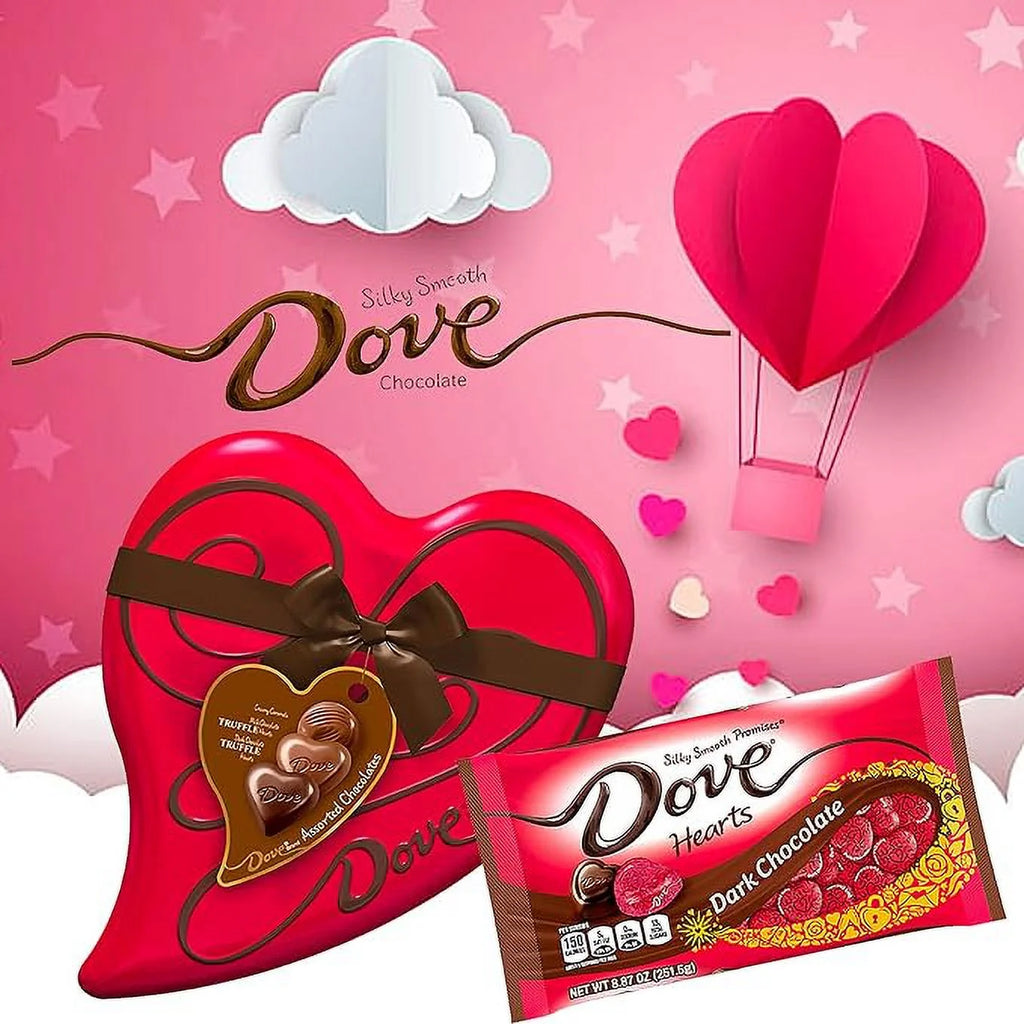 Valentine Day Bundle with Chocolate Candy Assortment Heart Tin and Dark Chocolate Bag S6959