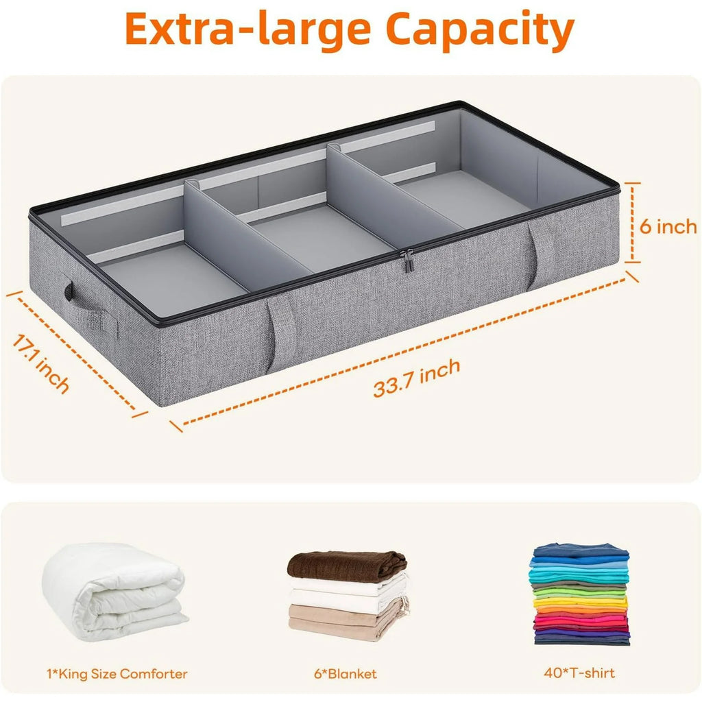 Grey 2 Pack Under Bed Storage Containers with Dividers M7316