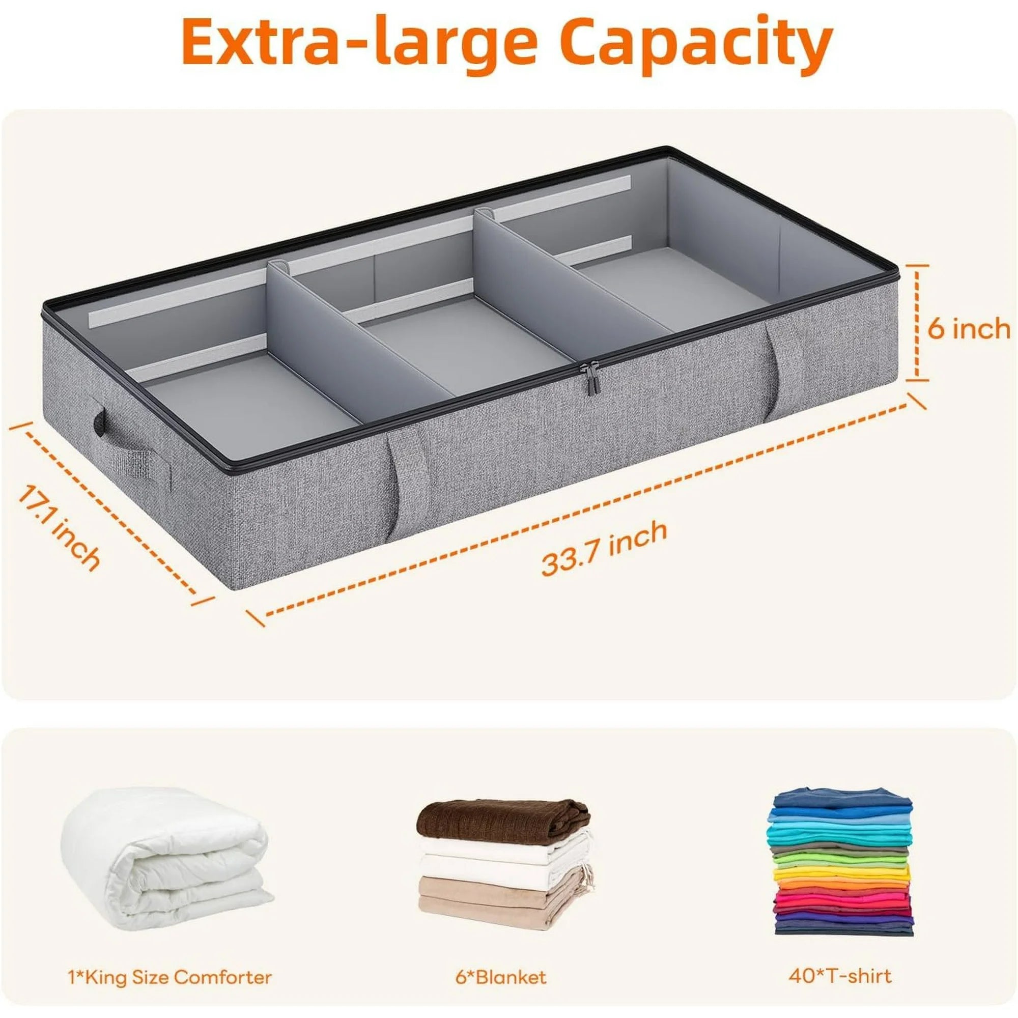 Grey 2 Pack Under Bed Storage Containers with Dividers M7316