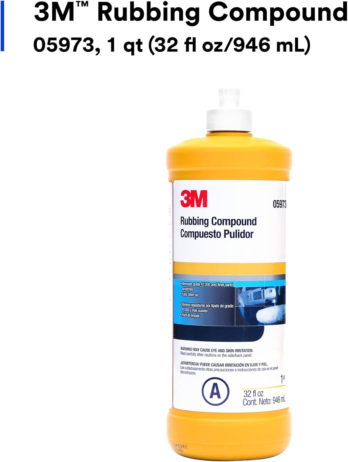 3M Rubbing Compound, Liquid Formula, 1 qt (32 fl oz/946 mL) A492