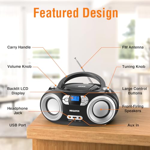 Portable CD Player Boombox with Bluetooth, FM Radio, USB Port B11136