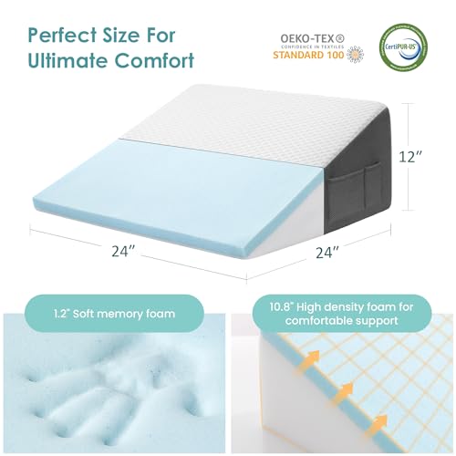 12" Cooling Memory Foam Triangle Incline Wedge Pillow D336