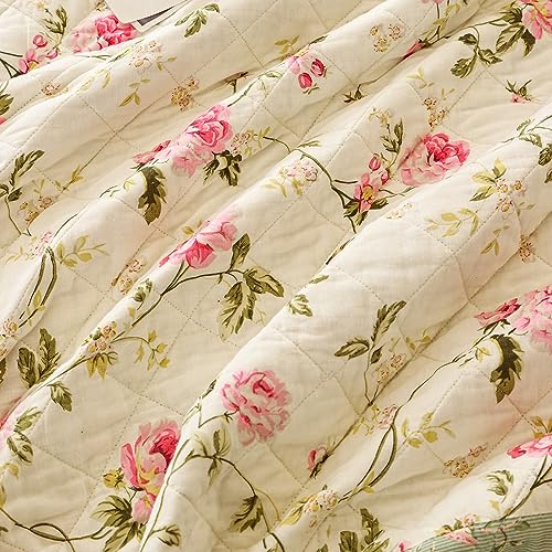 Pink Rose Floral Patchwork Cotton Queen Size Quilted Comforter Set 3-Piece Y320