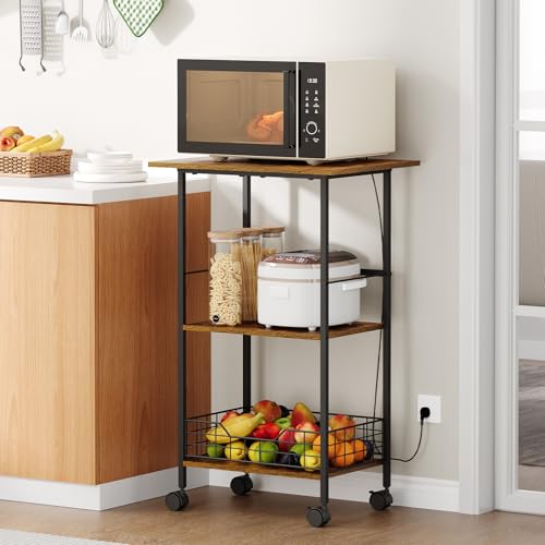 3-Tier Rolling Kitchen Stand with Wire Basket Q9574