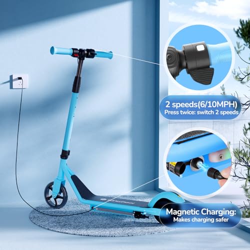 Electric Scooter with Adjustable Speed and Height, Colorful Lights, Double Brake Q874410