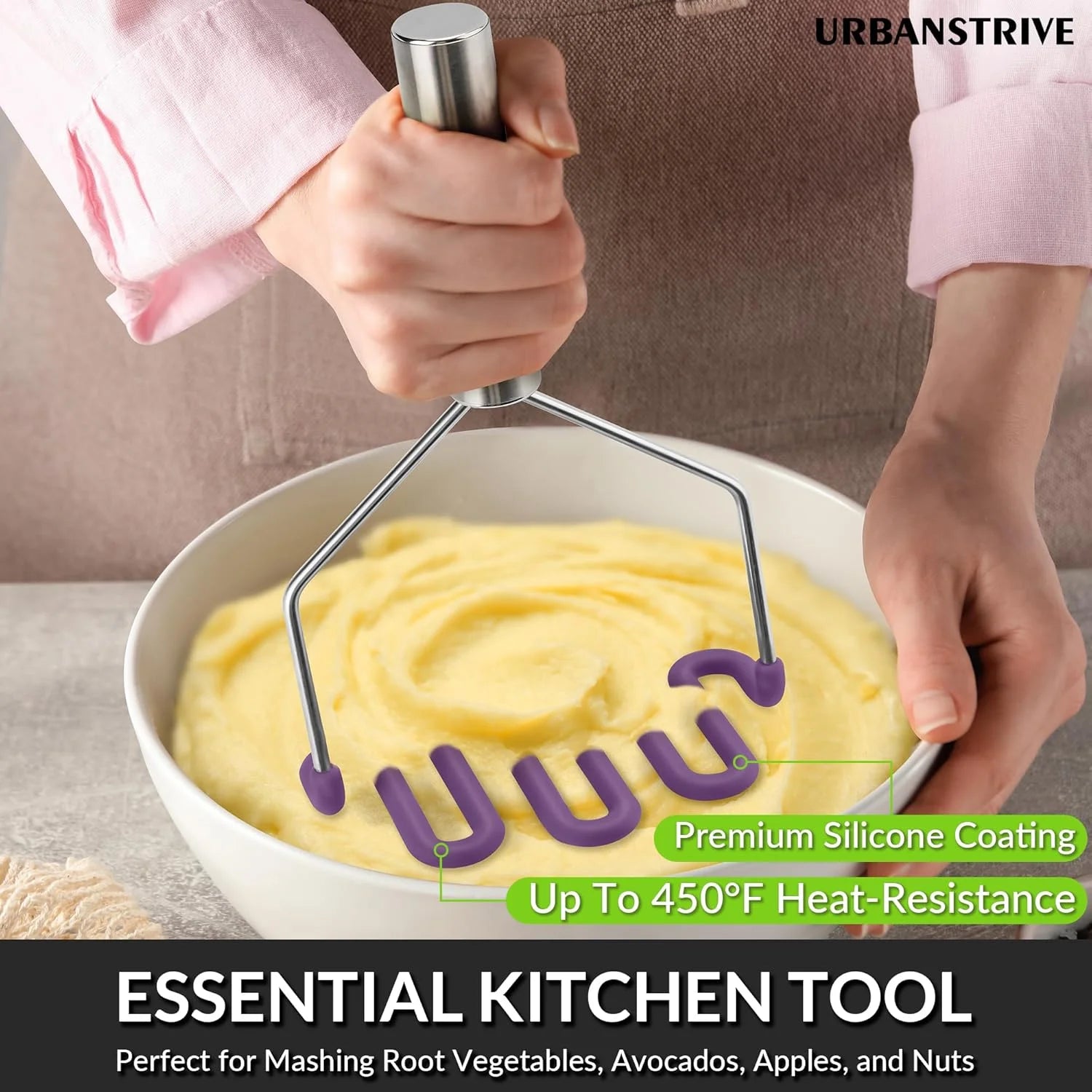 Stainless steel silicone potato mash maker O62646
