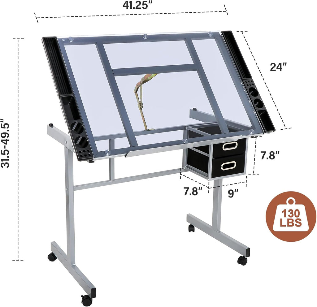 Height Adjustable Drafting Table with Storage Drawers and Wheels G800