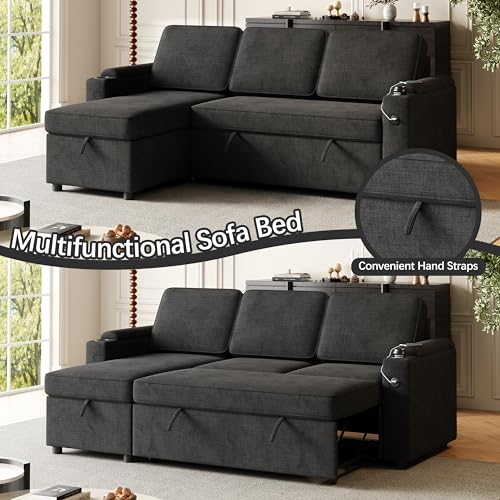 Dark Grey L-Shaped Fabric Sofa with Pull Out Bed M363