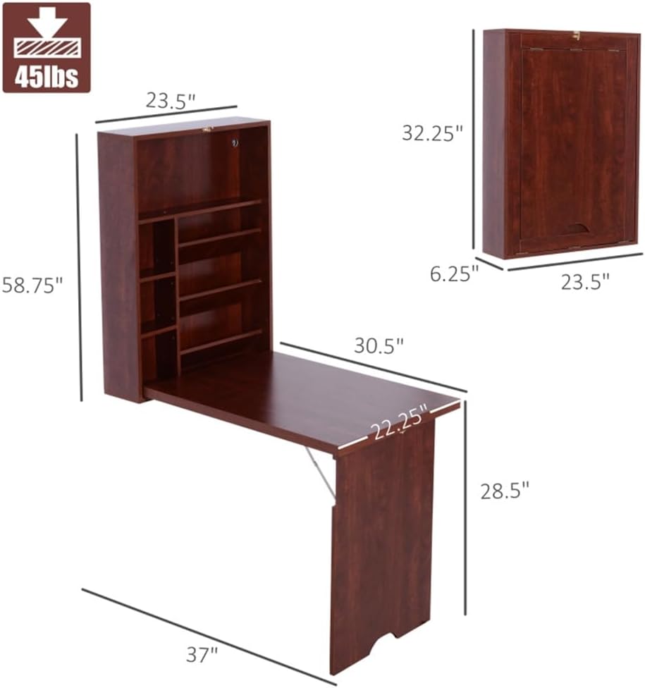 Mahogany Wall Mounted Desk with Storage Area N886