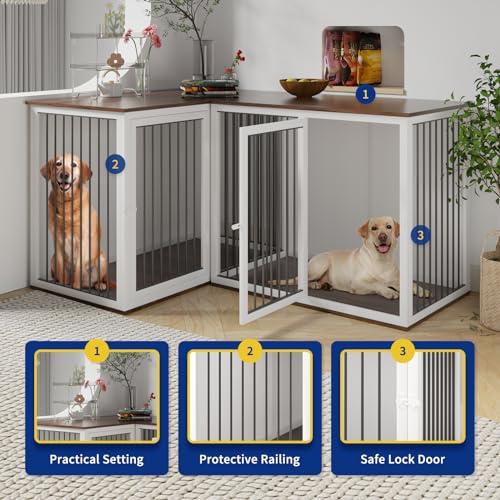 79.1" Large Double Dog Crate with Dividers and Double Doors (Black Gray) M604