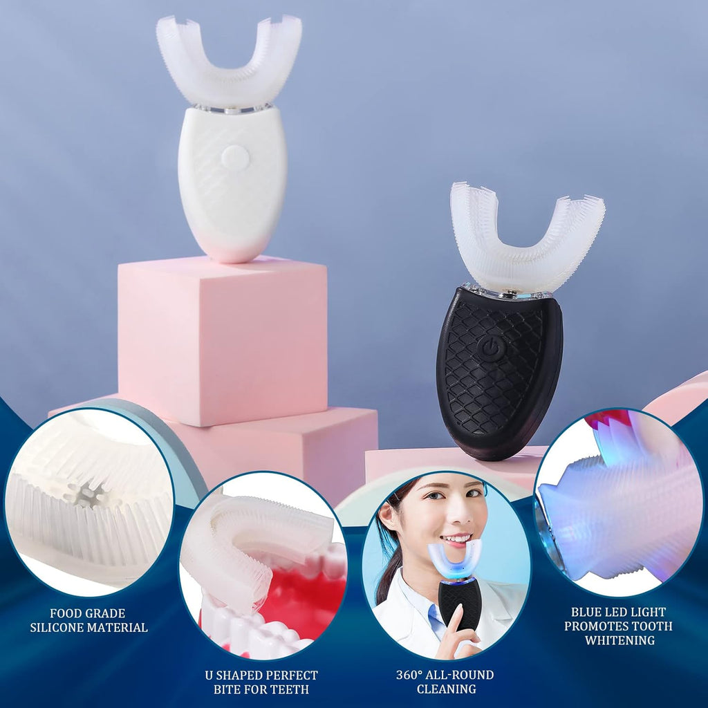 2 Pieces Ultrasonic U Shaped Automatic Toothbrushes with 3 Brush Heads P688244