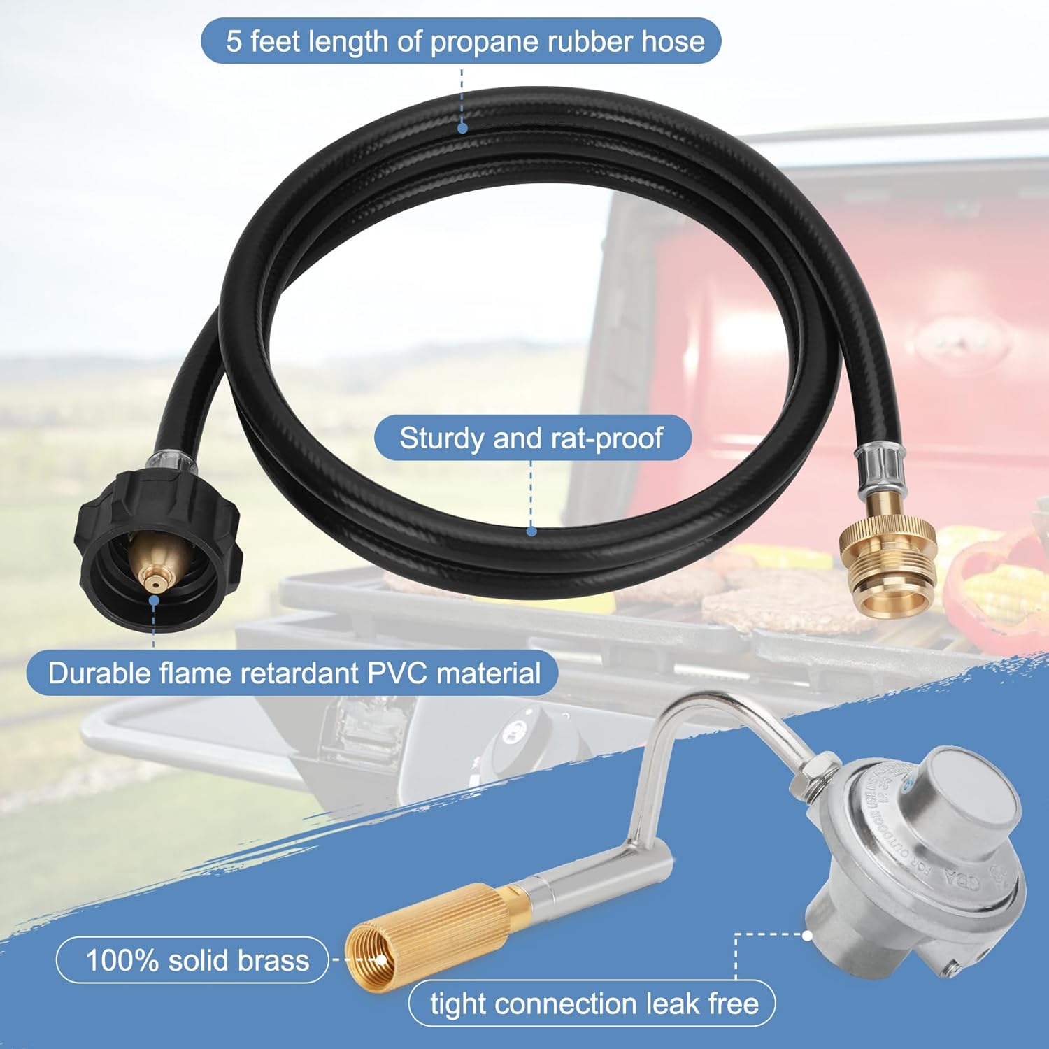 Grill Regulator with 5 Feet Propane Adapter Hose B528646