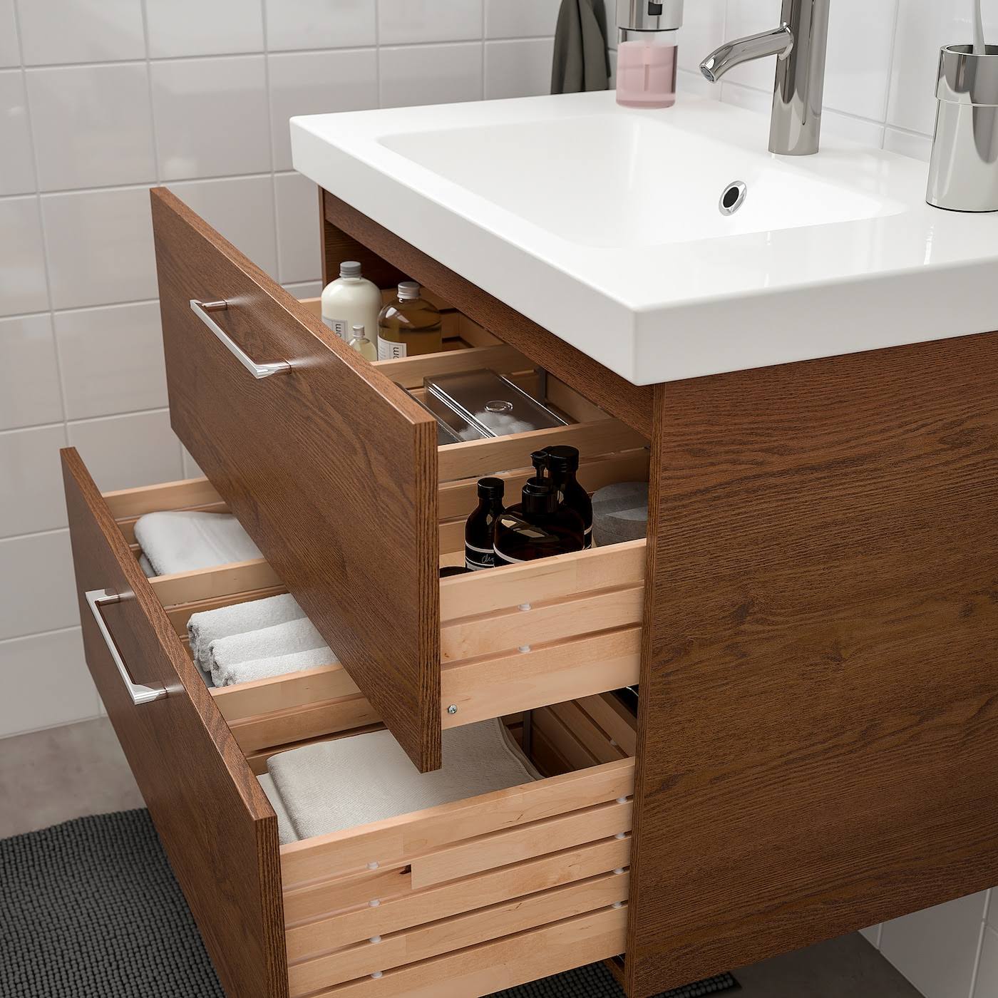 Brown Stained Ash Effect Sink Cabinet with 2 Drawers T345295