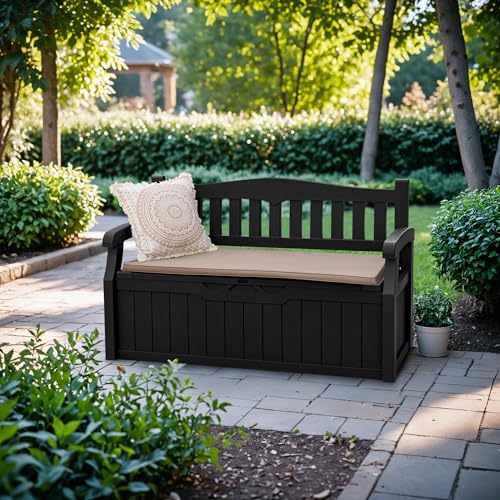 80 Gallon Storage Bench Deck Box Lockable Black Q45733