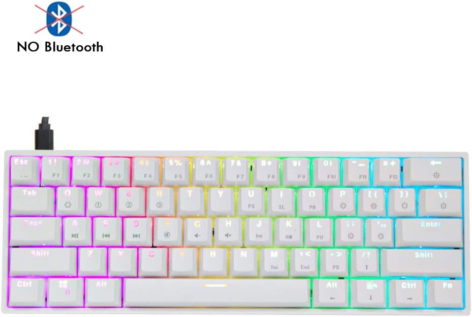 White 61 Keys Hot Swappable 60% Mechanical Keyboard with RGB Backlit Doubleshot ABS Keycaps Z384
