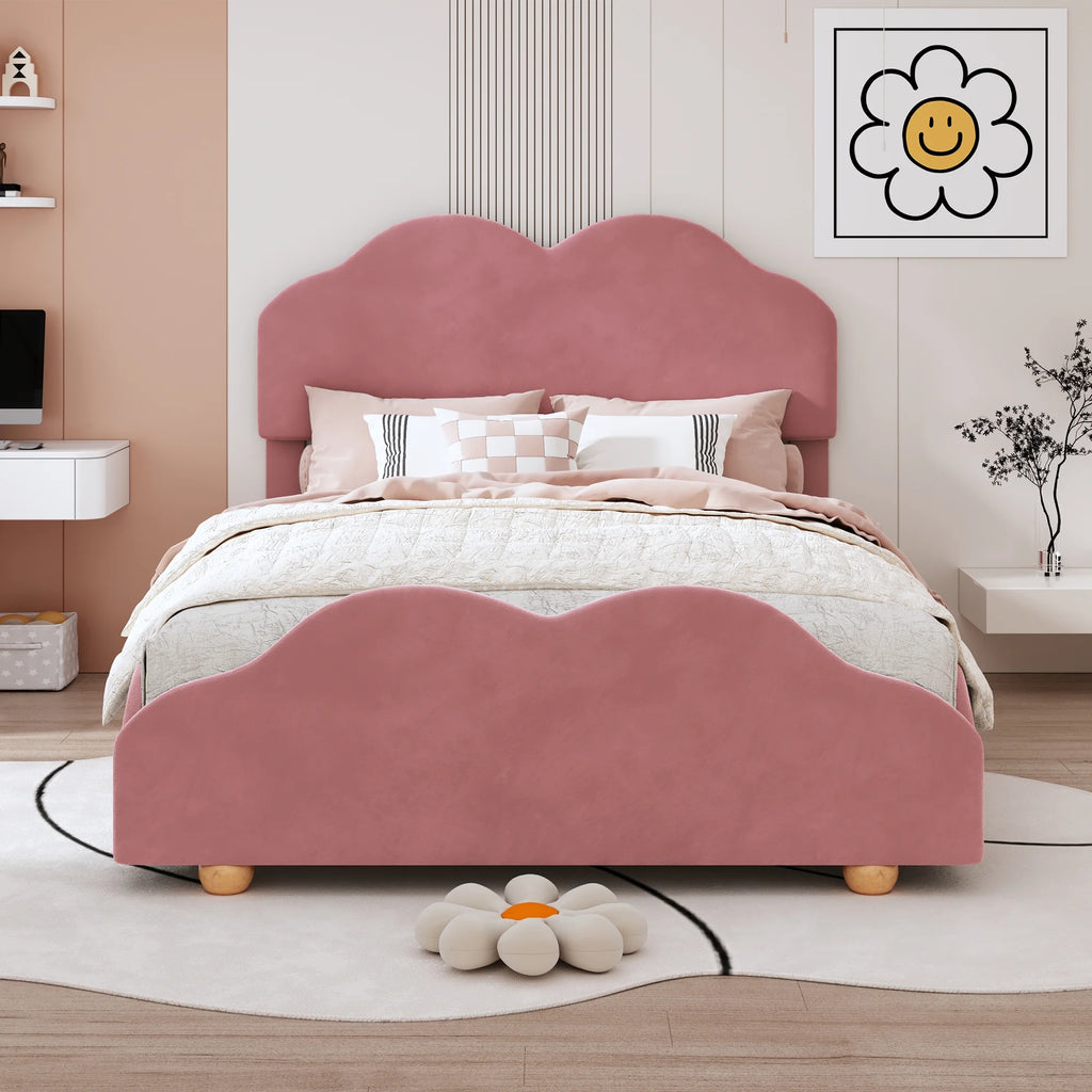 Dark Pink Upholstered Full Size Platform Bed Frame with Headboard P282288
