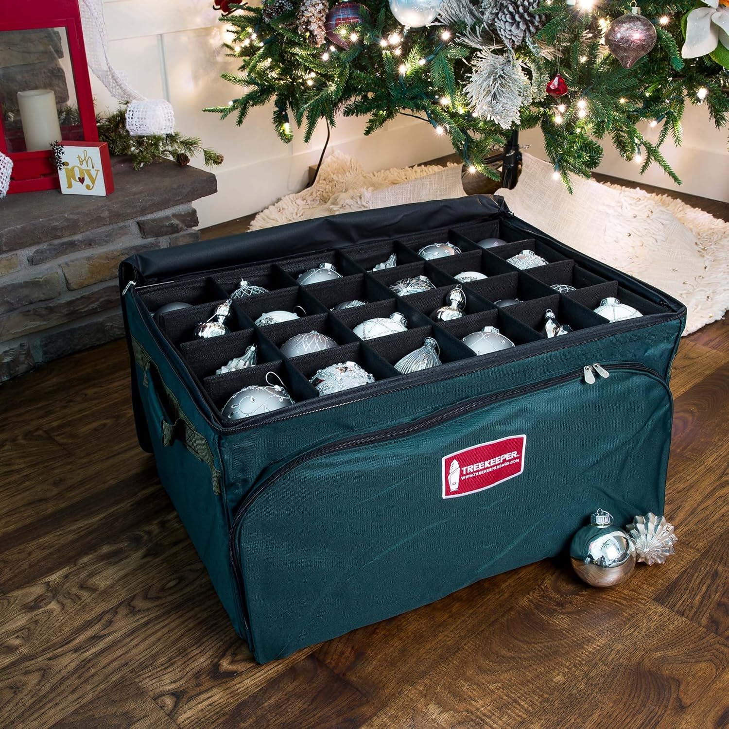 Green Christmas Ornament Storage Box with Dividers, Holds 72 Ornaments up to 4 Inches R26426
